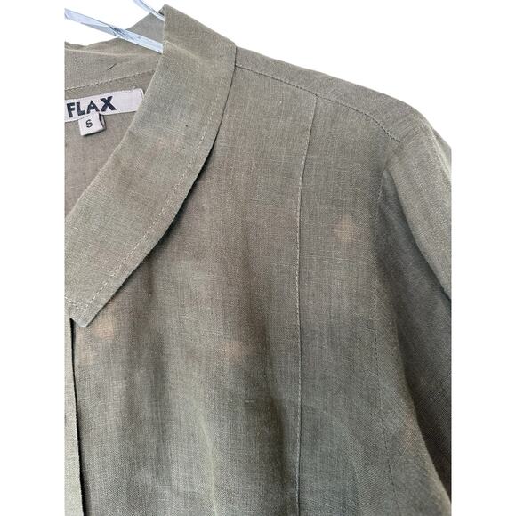 Flax Green Linen Lagenlook Coastal Grandma Long Sleeve Button Front Blouse Small - Picture 3 of 12